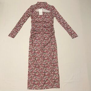 Zara Floral Long Sleeve Dress with Cut Outs Size Large